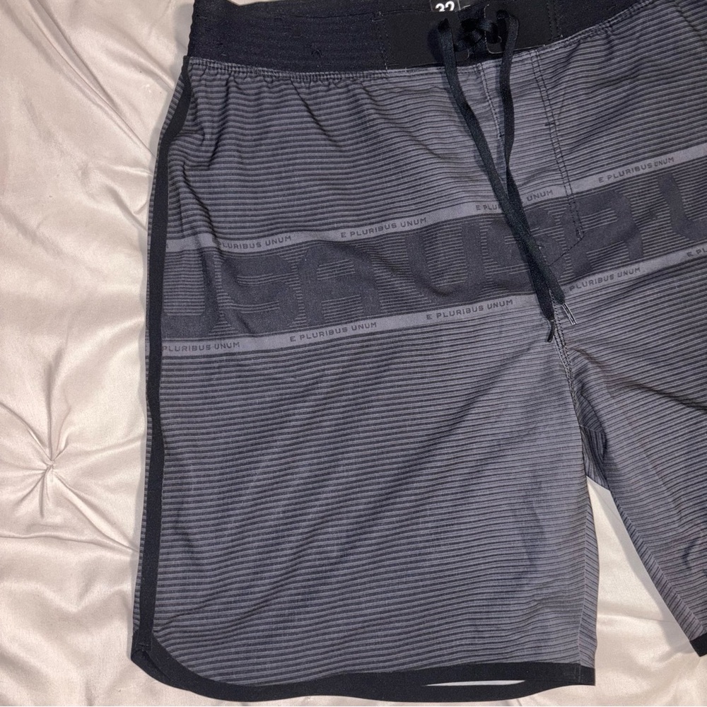 Hurley Men's Black and Gray Striped Board Shorts - Picture 2 of 12
